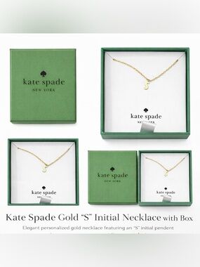 kate spade Gold 'S' Initial Necklace with Green Box NWT
